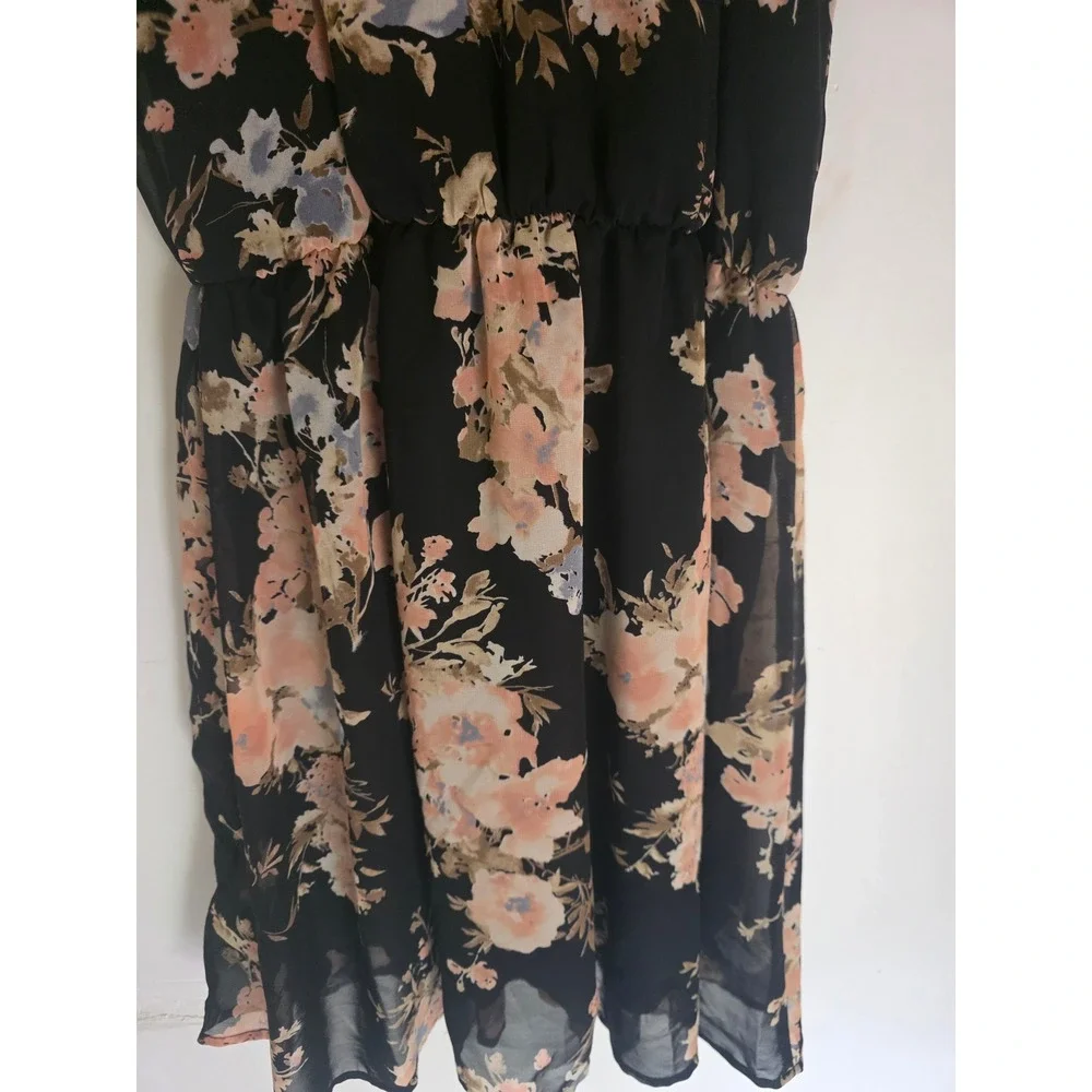 Sienna Sky Black Floral Halter Dress Cottage Core Keyhole Neck S Womens Coquette